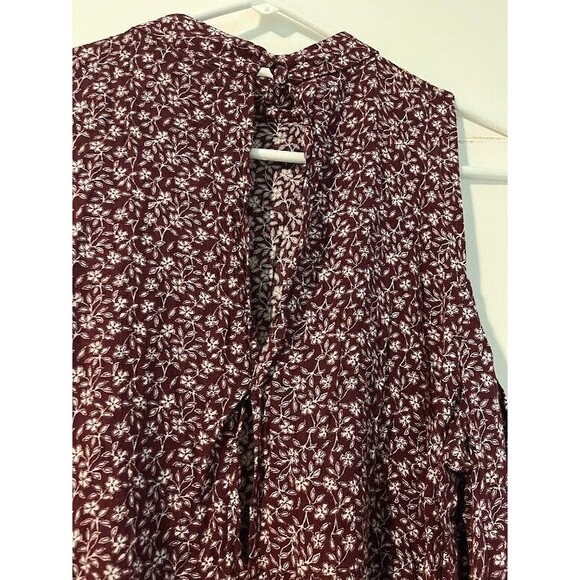 American Eagle Top L Cold Shoulder BohoChic Burgundy White Floral Earthy Vibe - Picture 5 of 6